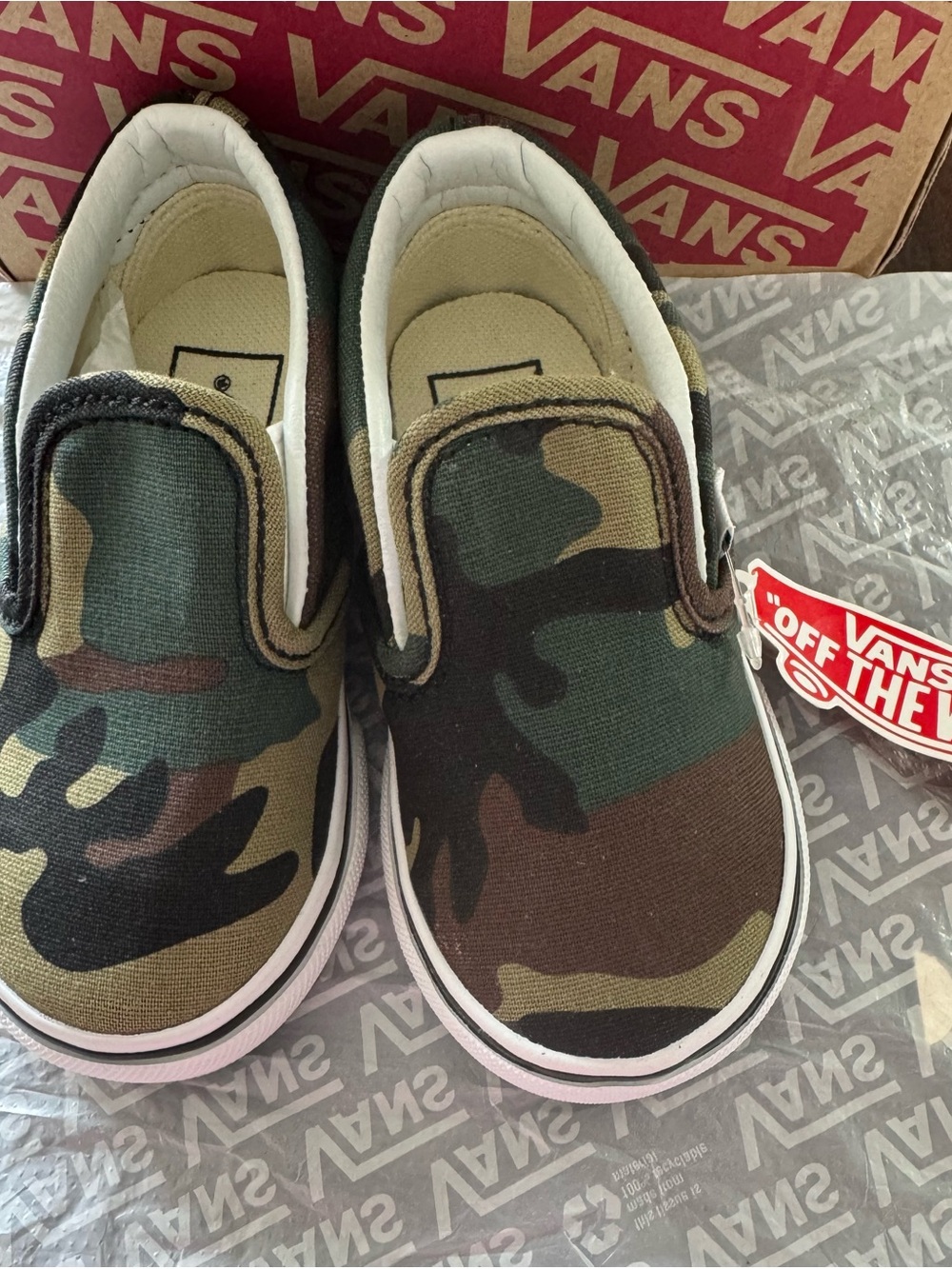 Vans Kids Camo Slip-On Sneakers in Green and Brown